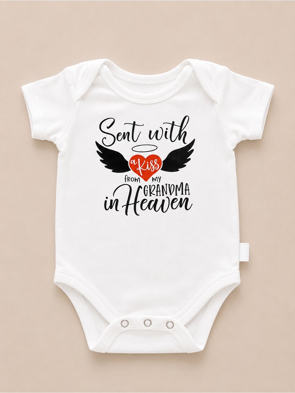 Onesie W/ ‘Sent With a Kiss From My Grandma in Heaven’ (Cotton) - 3M